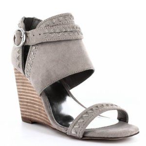 Carlos Santana Wedge Sandals Women 11 Taupe Strappy Ankle Strap Dressy NEW
